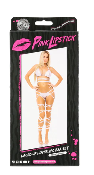 Pink Lipstick - Laced Up Lover Bra & Panty Set - Silver