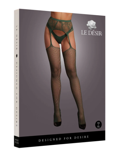 Le Desir - Green Fishnet & Lace Garter Belt Stockings