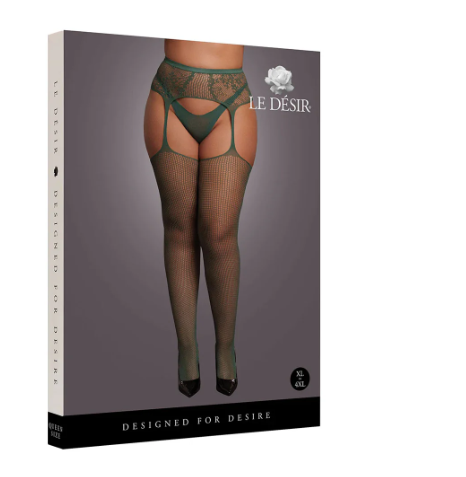 Le Desir - Green Fishnet & Lace Garter Belt Stockings