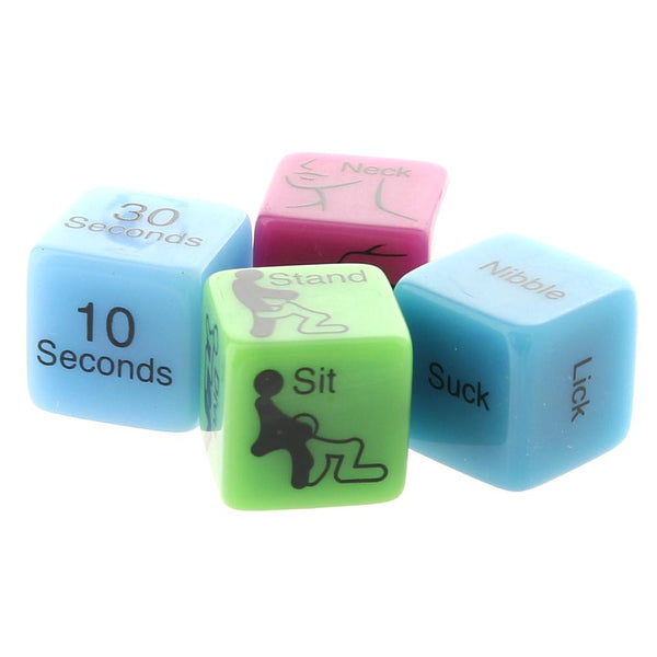 4 sexy dice with actions, positions, duration and body part to enjoy