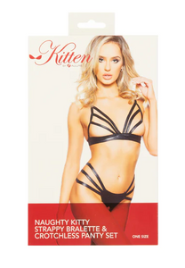 Kitten - Naughty Kitty Strappy Bra & Open Panty Set - "One Size Fits Most"