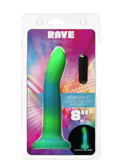 Addiction - Silicone GLOW IN THE DARK Probe - 8" Rave Posable