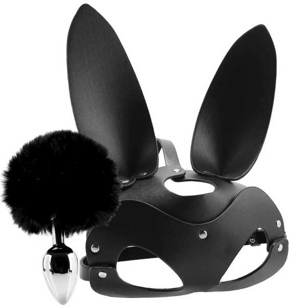 Black Bunny Tail Plug & Ear Mask Set